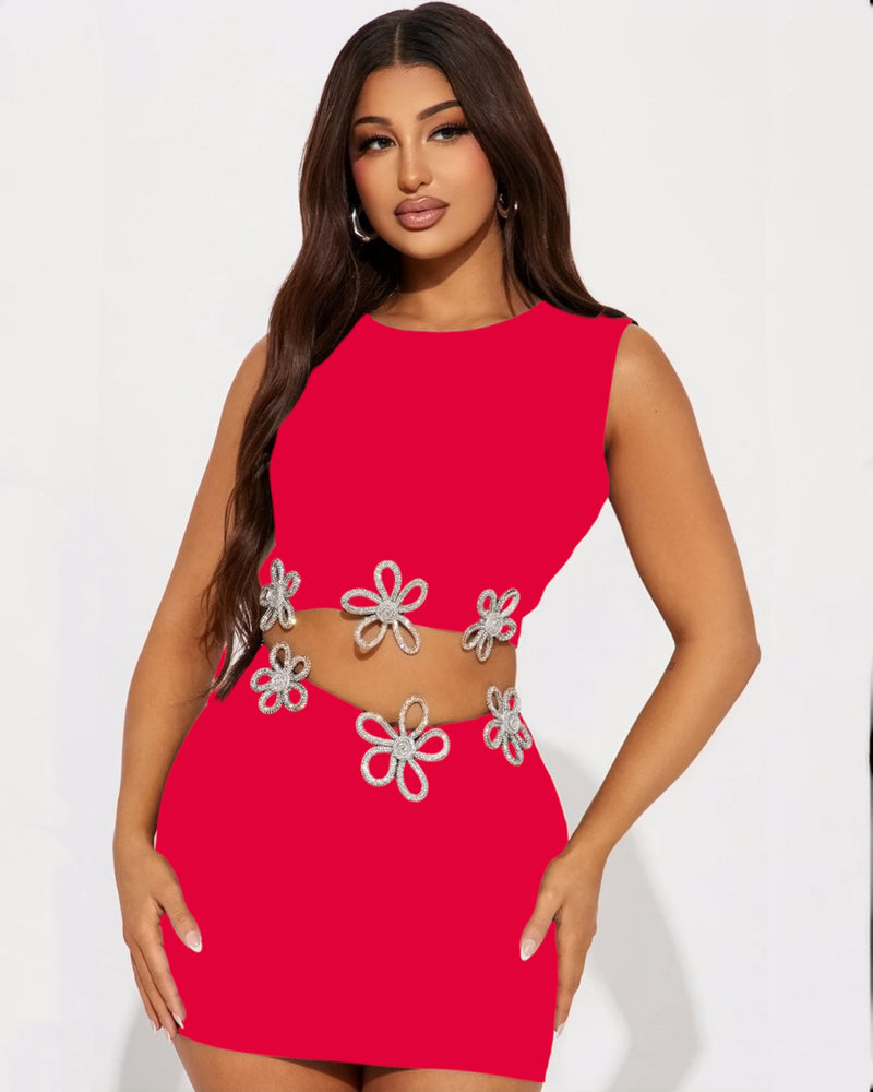 Nigth Out Vibes Bodycon 2 Piece Skirt Set Red