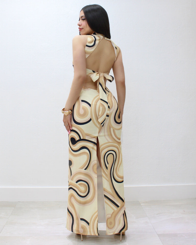 Travel To The Tropics  Abstract Print Dress Nude