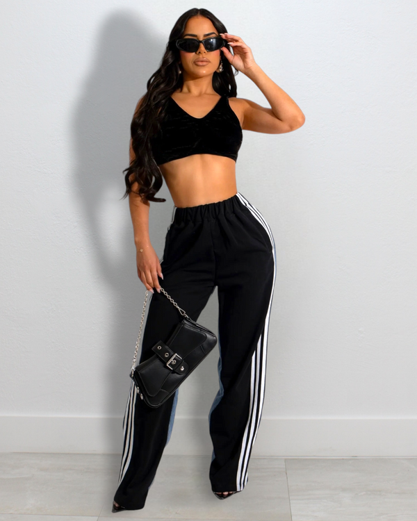 Totally Cute Two Tone Cargo Pants Denim and Black