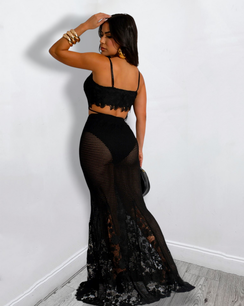 Pretty On Me Crochet  Skirt Set Black