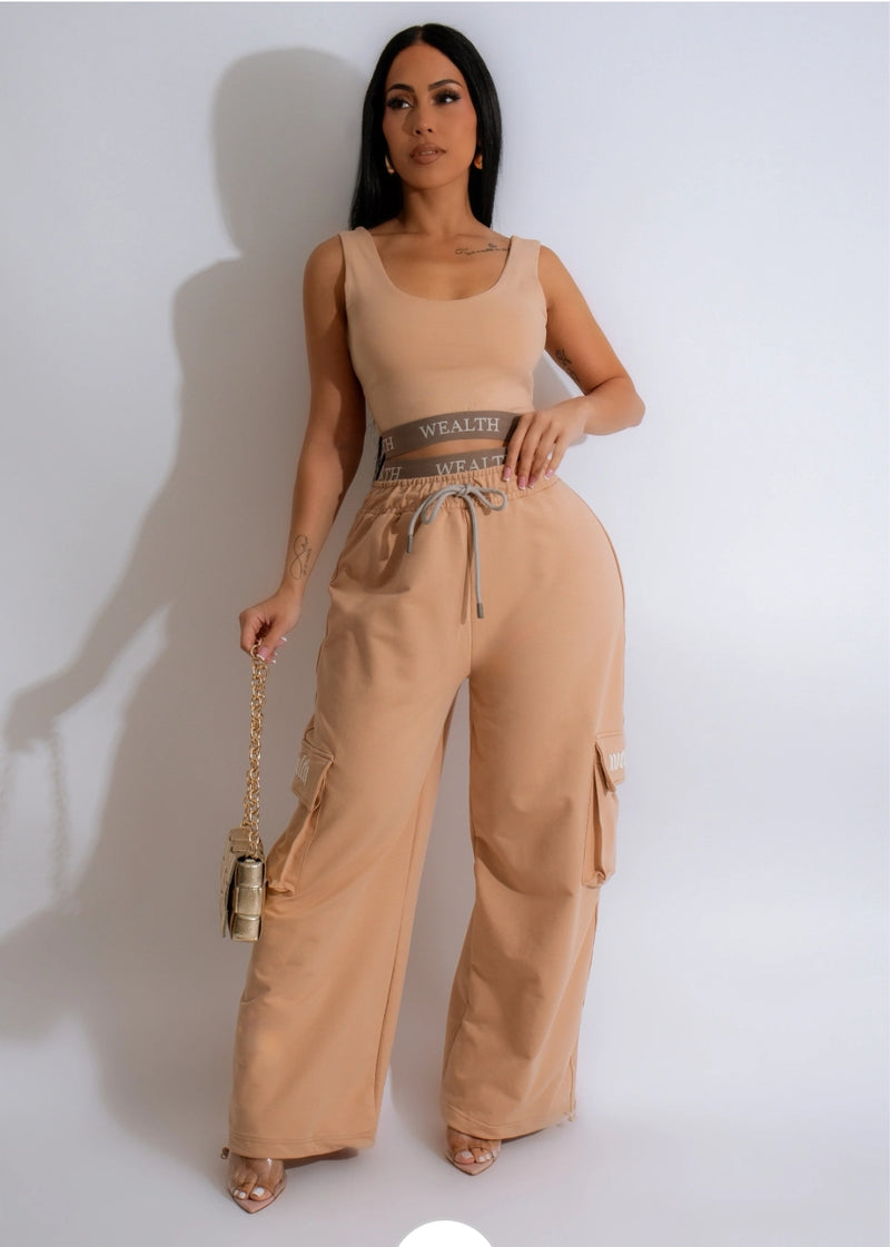 Make You Special Sport 2 Piece Pant Set Caramel