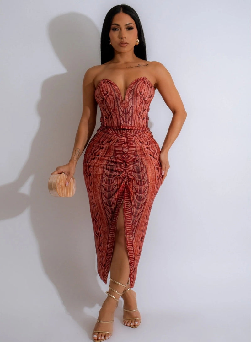 Fill My Expectations 2 Piece  Skirt Set Terracotta