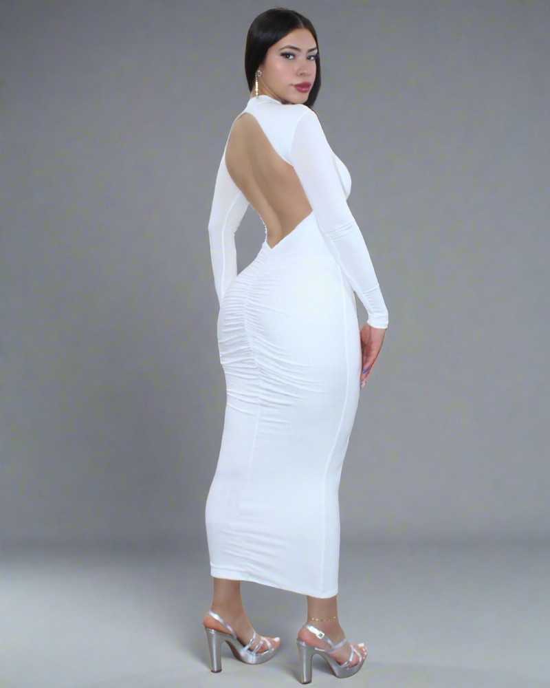 Be Your Best Self  Double Line Midi Dress White