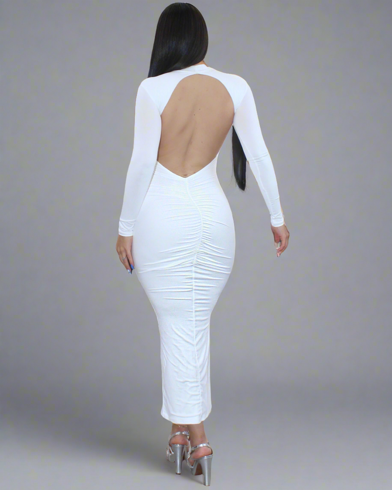 Be Your Best Self  Double Line Midi Dress White