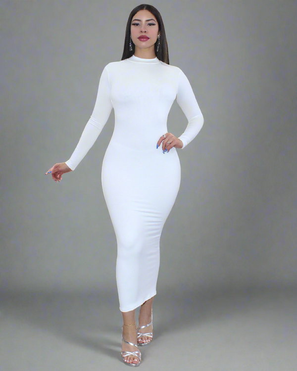 Be Your Best Self  Double Line Midi Dress White