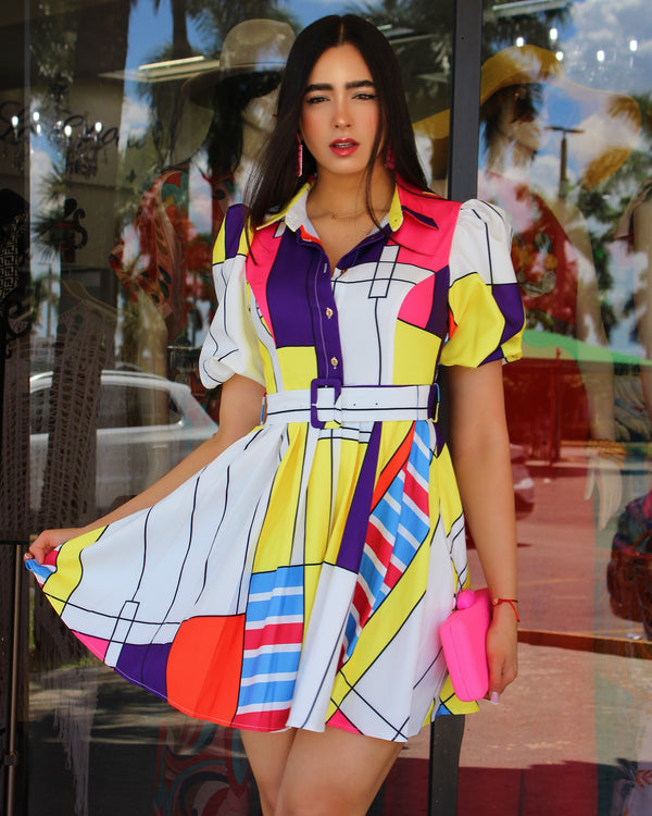 Such A Cute Style Multicolor Belted Mini Dress