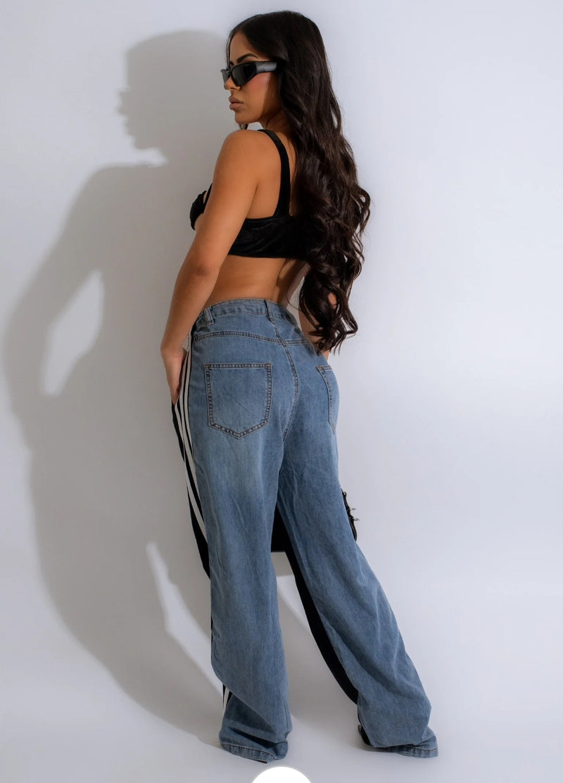 Totally Cute Two Tone Cargo Pants Denim and Black