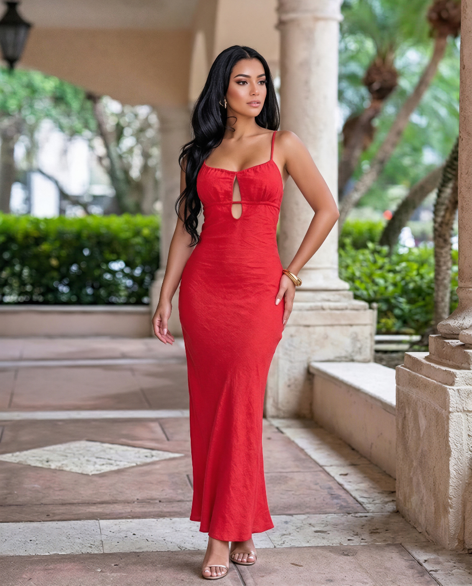 Scarlet Red Linen Backless Maxi Dress