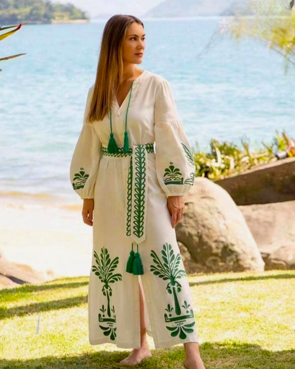 Passionate About Chic Styles Embroid Green Maxi Dress White