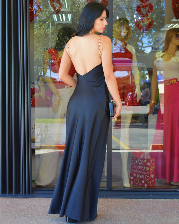 Sexy Momma  Black Satin Maxi  Dress