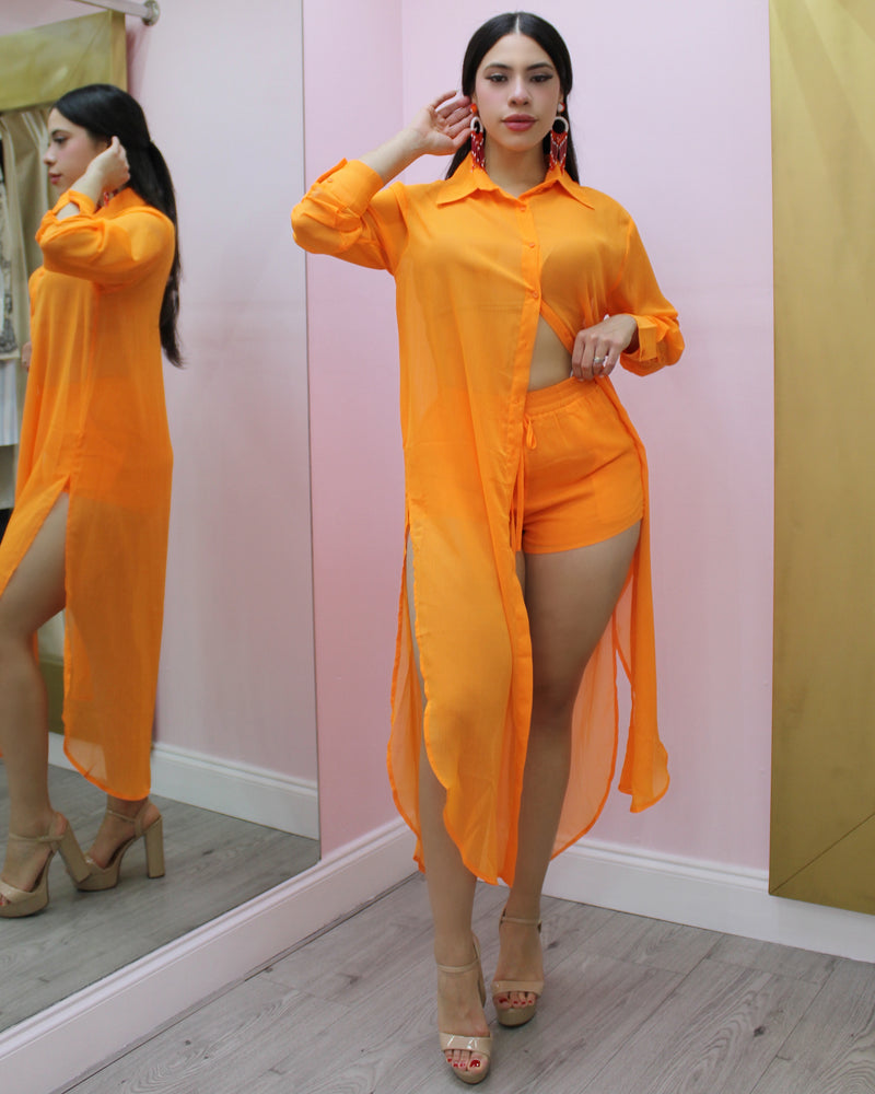 My Style Sheer 2 Piece Short Set Orange