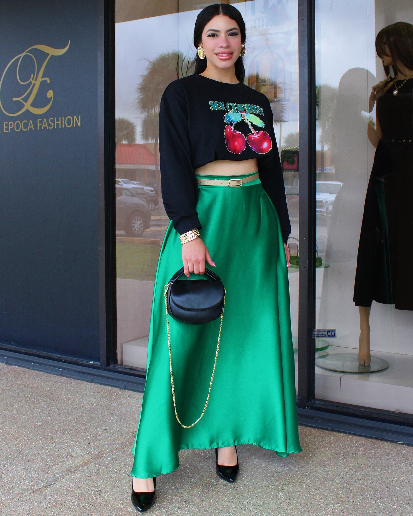 Unreal Beauty Satin Skirt Emerald Green