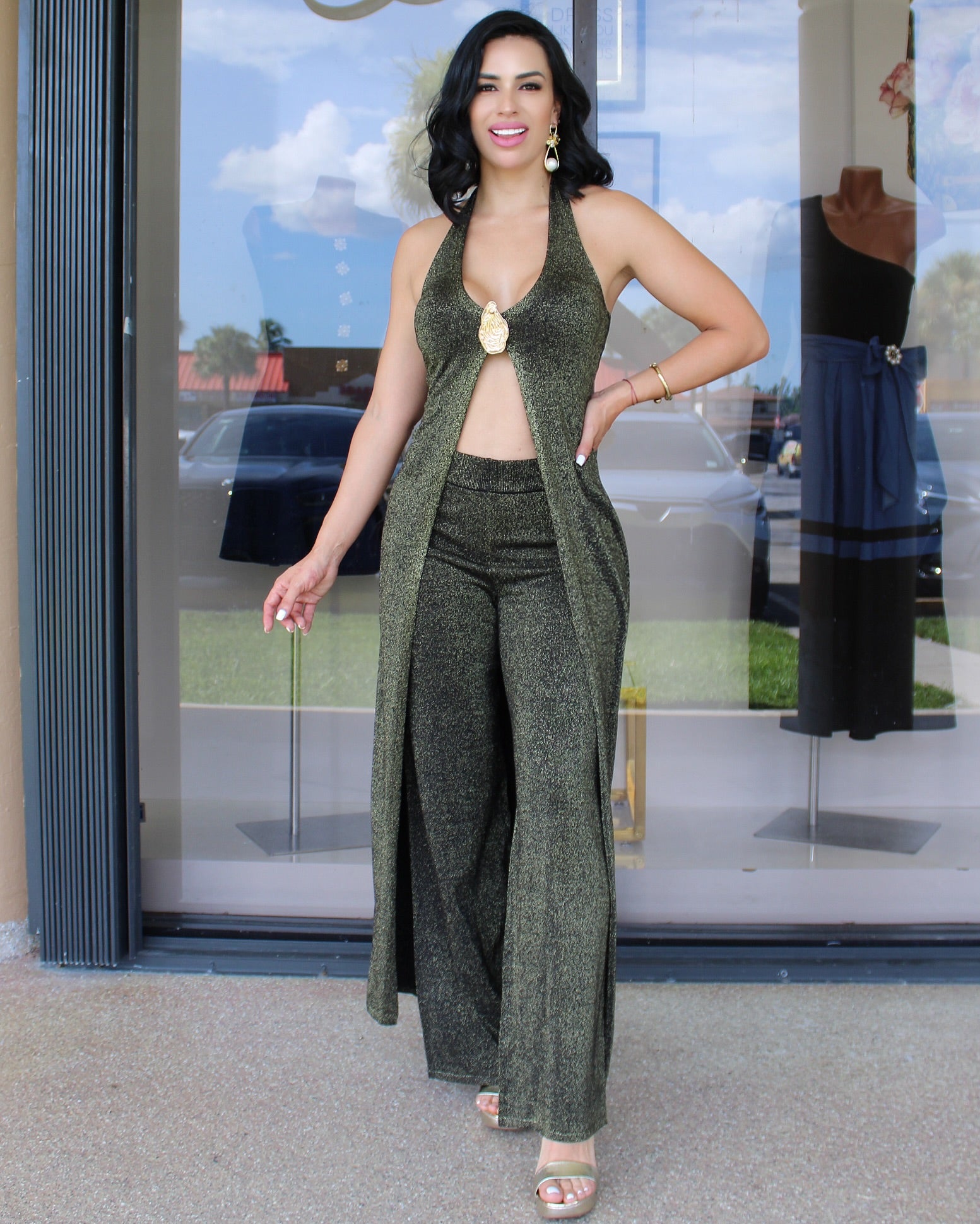 Beyond Expectation Gold Embellished Mesh Skirt Set Black Two Piece Outfit With Stretch Mesh