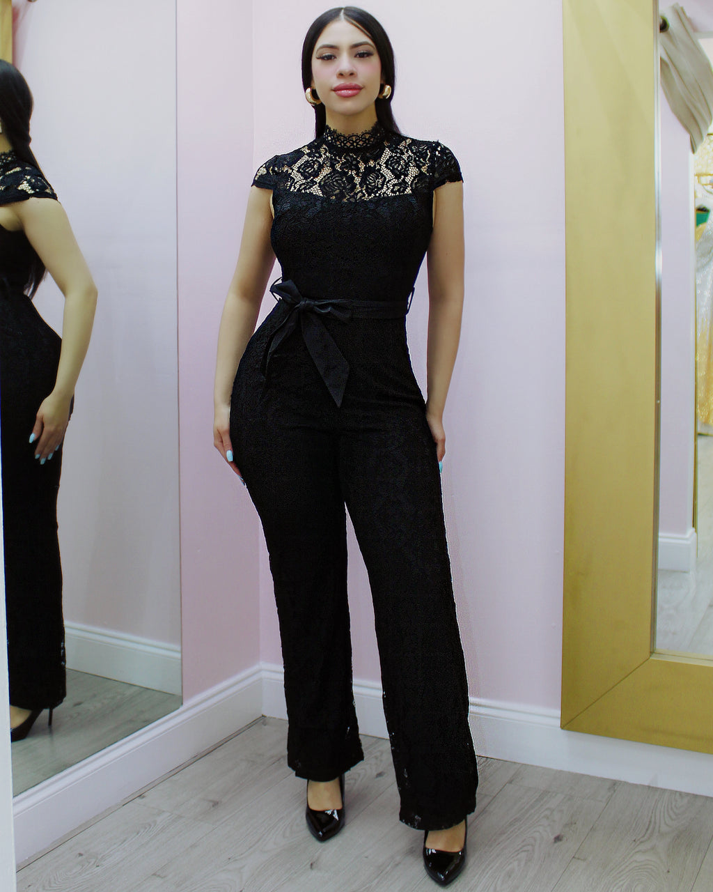 Midnight Lace Jumpsuit - Sophisticated Black Hundred Percent Polyester No Stretch
