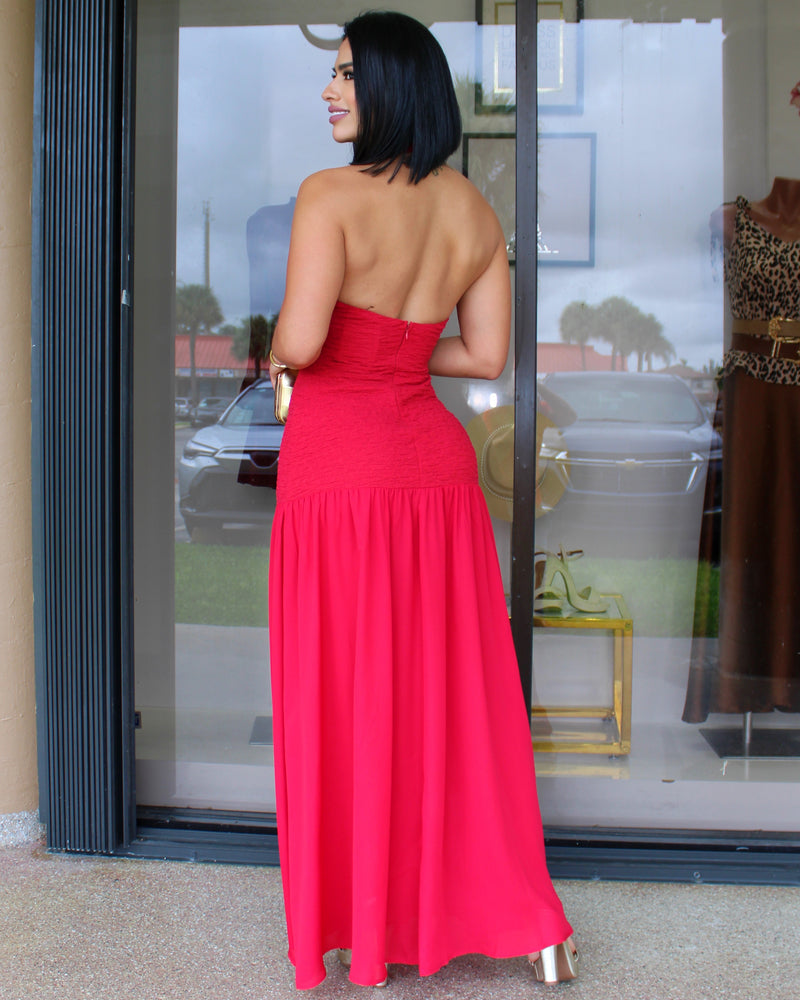 Feel Famous Chain Adorn Maxi Dress Red