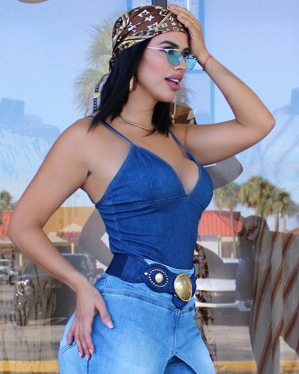 Rigth Touch V Neck Bodysuit  Denim