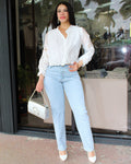 GlamStone Rhinestones Straight Leg Jeans - Moderate Stretch Denim For All Day Comfort