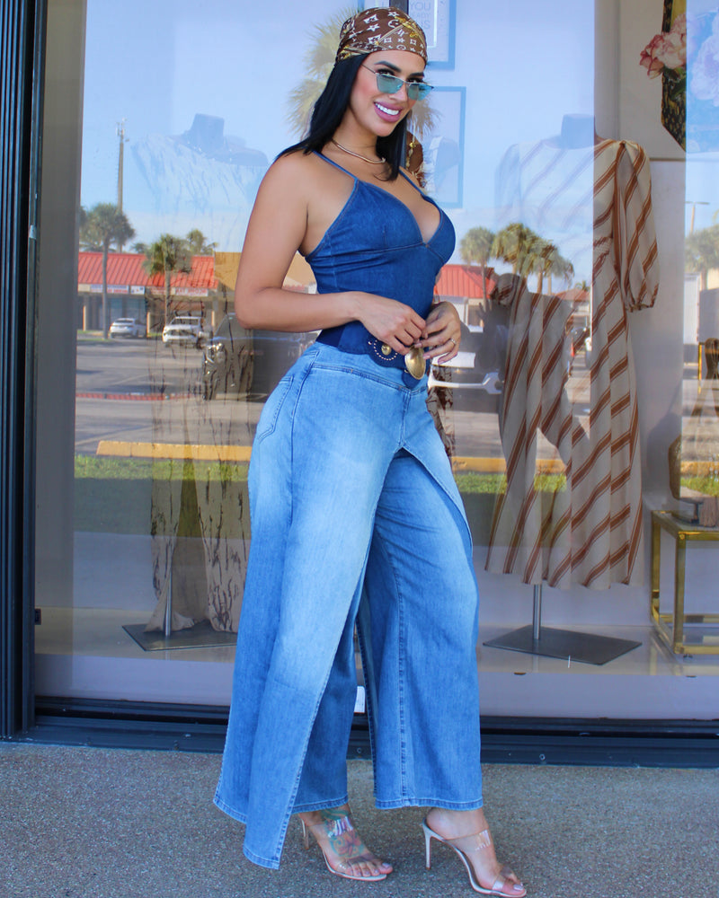 Wild West Chic – Split Jeans Mid Blue