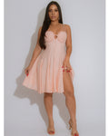 Venecian Star Lace Pearls Mini Dress Pink