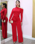 Red Power One Shoulder Jumpsuit – Elegant & Flattering Fit