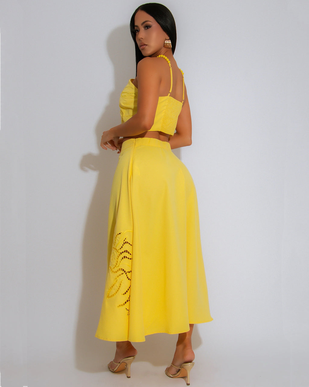 Golden Bloom Skirt Set Yellow - Vibrant Elegance With Versatile Two Way Wear For Day Or Night