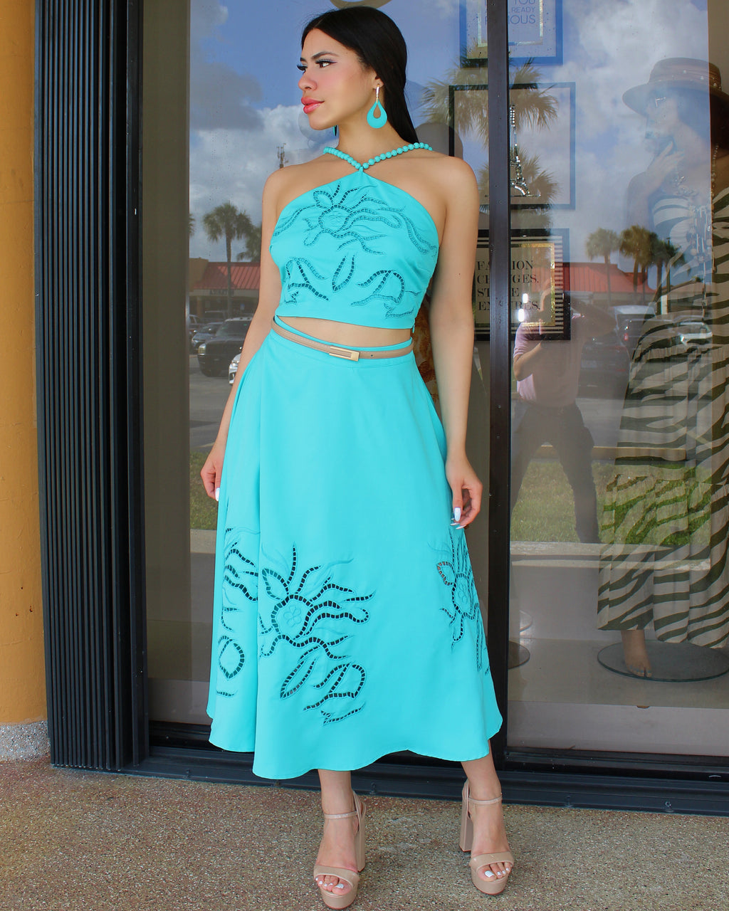 Turquoise Bloom Skirt Set  – Vibrant Elegance