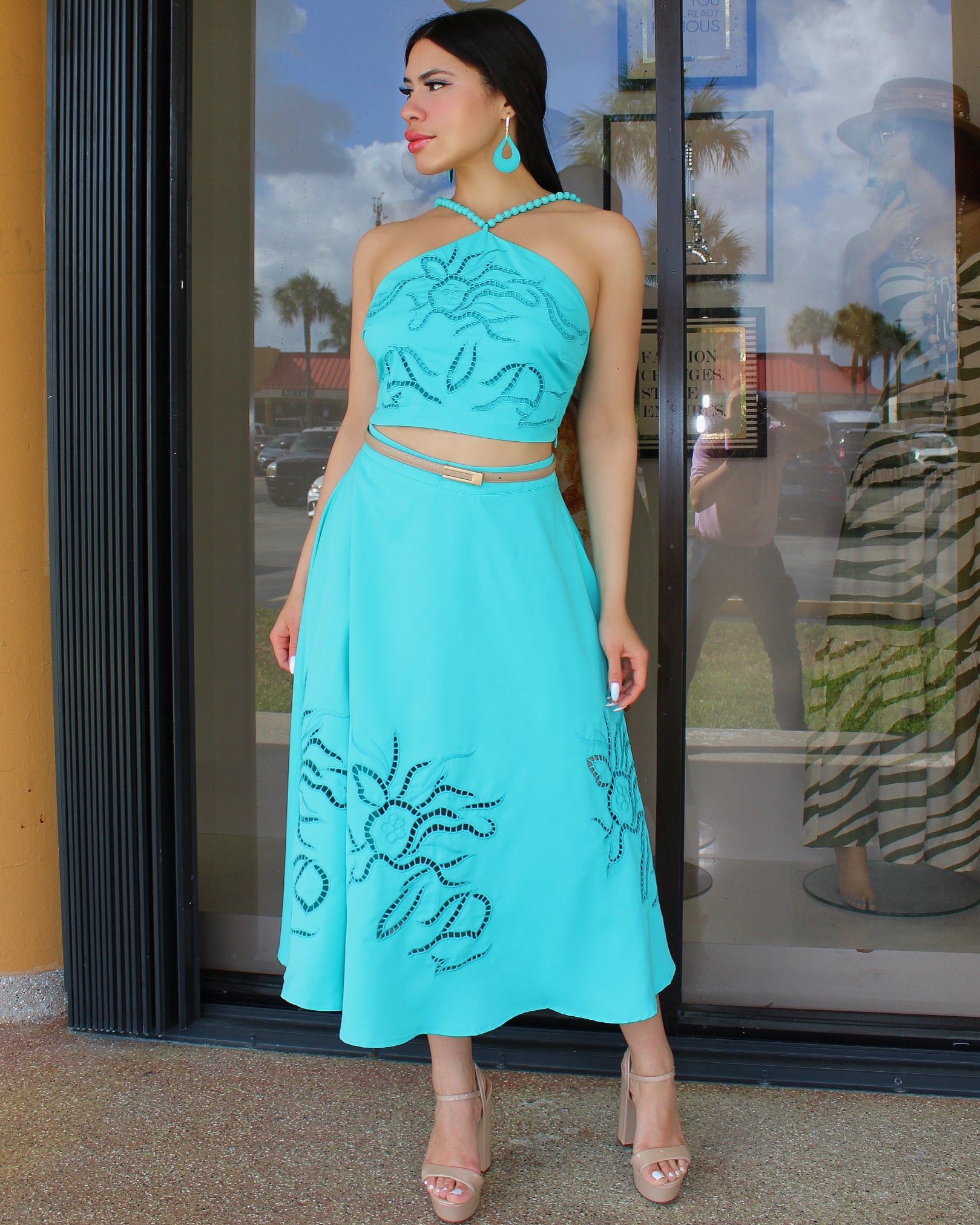Turquoise Bloom Skirt Set  – Vibrant Elegance