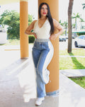 Toscana Two Tone Stripes on the Sides Jean Jogger Pants