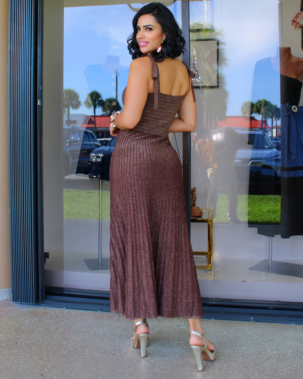 Chocolate Brown Muse Textured Bodycon Midi Dress