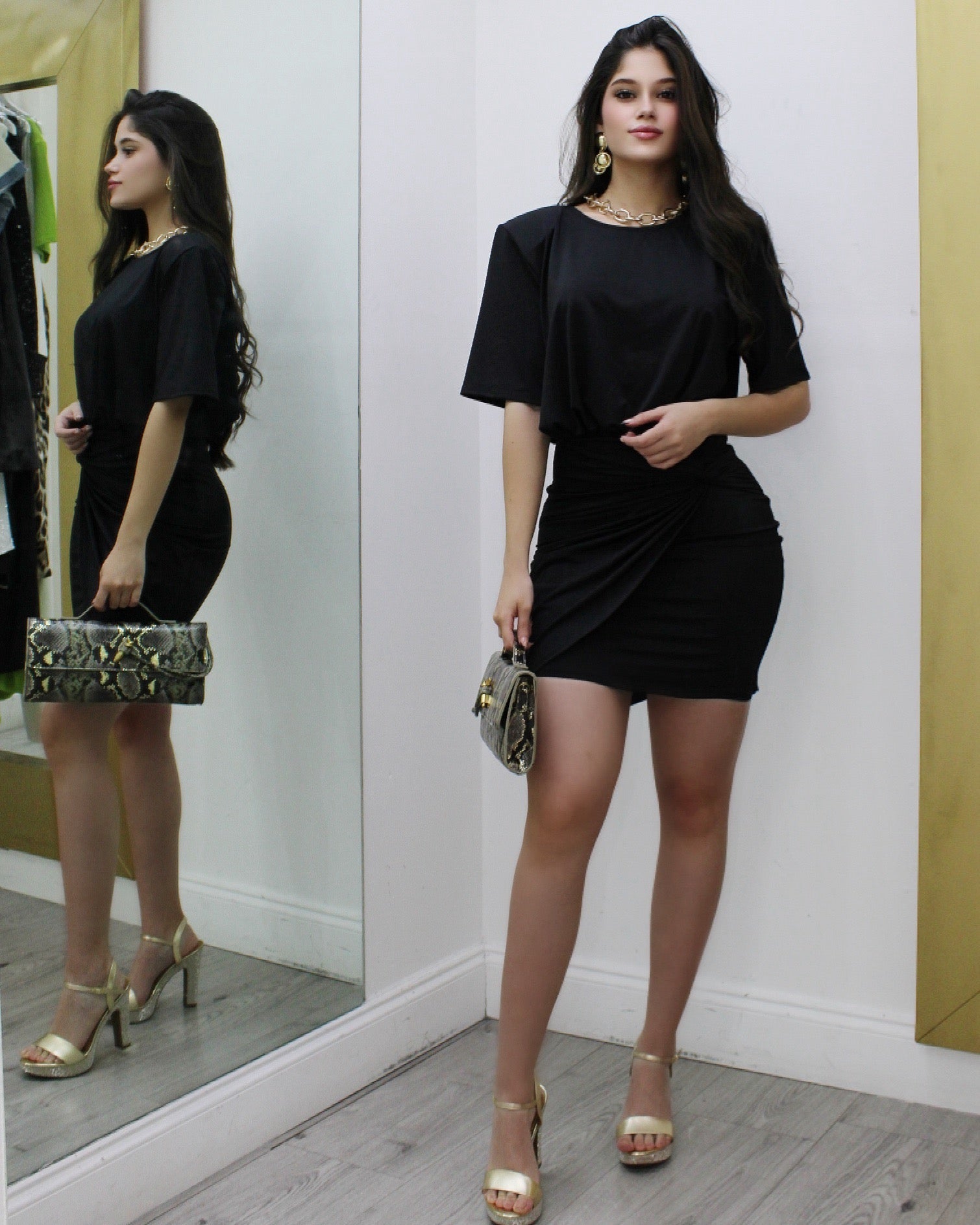 Amuse Me Black Mini Polyester Dress with Mesh Detailing for Party Date Night and Special Occasions