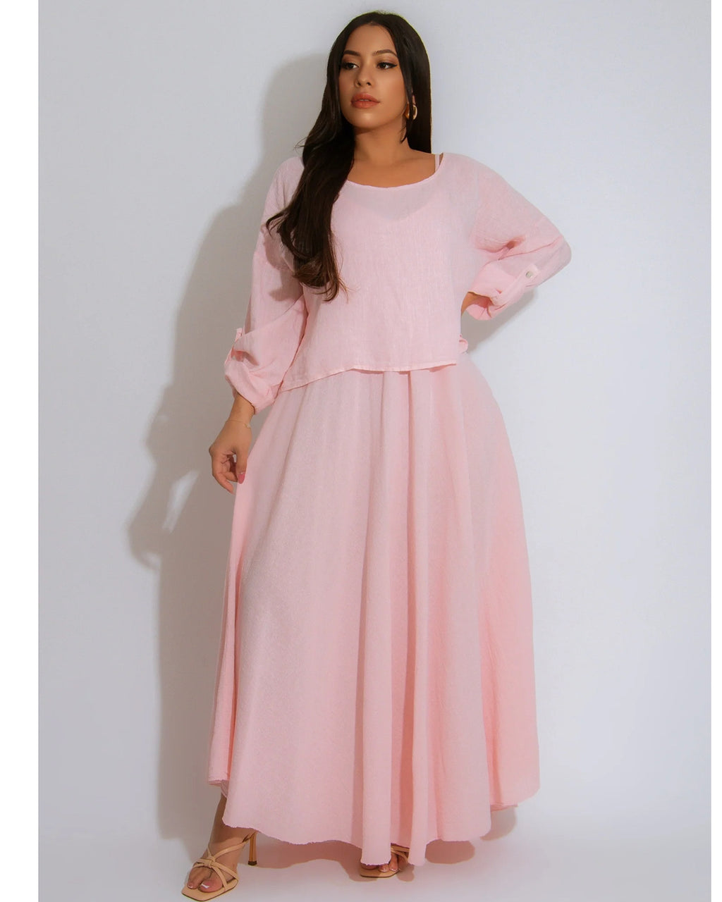 Breezy Couture Easy And Breezy Dress Set Pink - Versatile Two-Piece Poplin Skirt Set Worn Tucked In Or Out