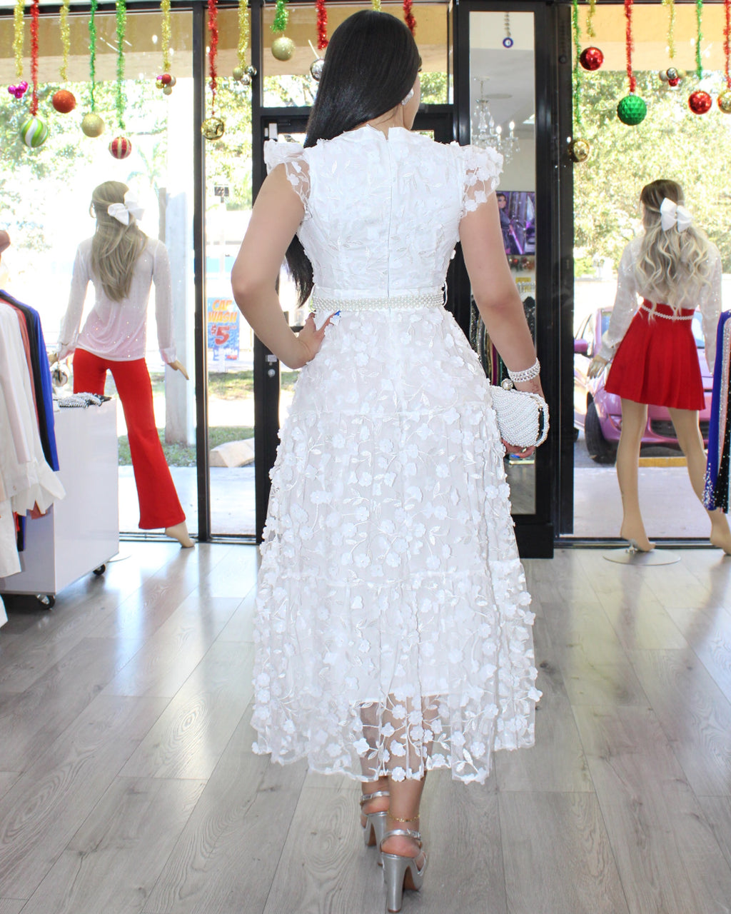 Indulge Me With Flowers Organza Long Dress - White 100% Cotton Slim Fit Perfect Event Wear