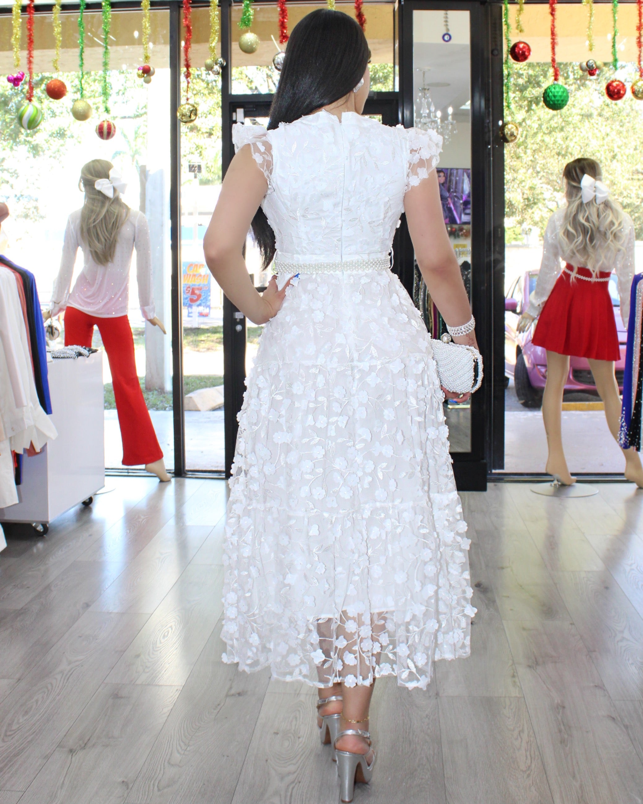 Indulge Me With Flowers Organza Long Dress - White 100% Cotton Slim Fit Perfect Event Wear