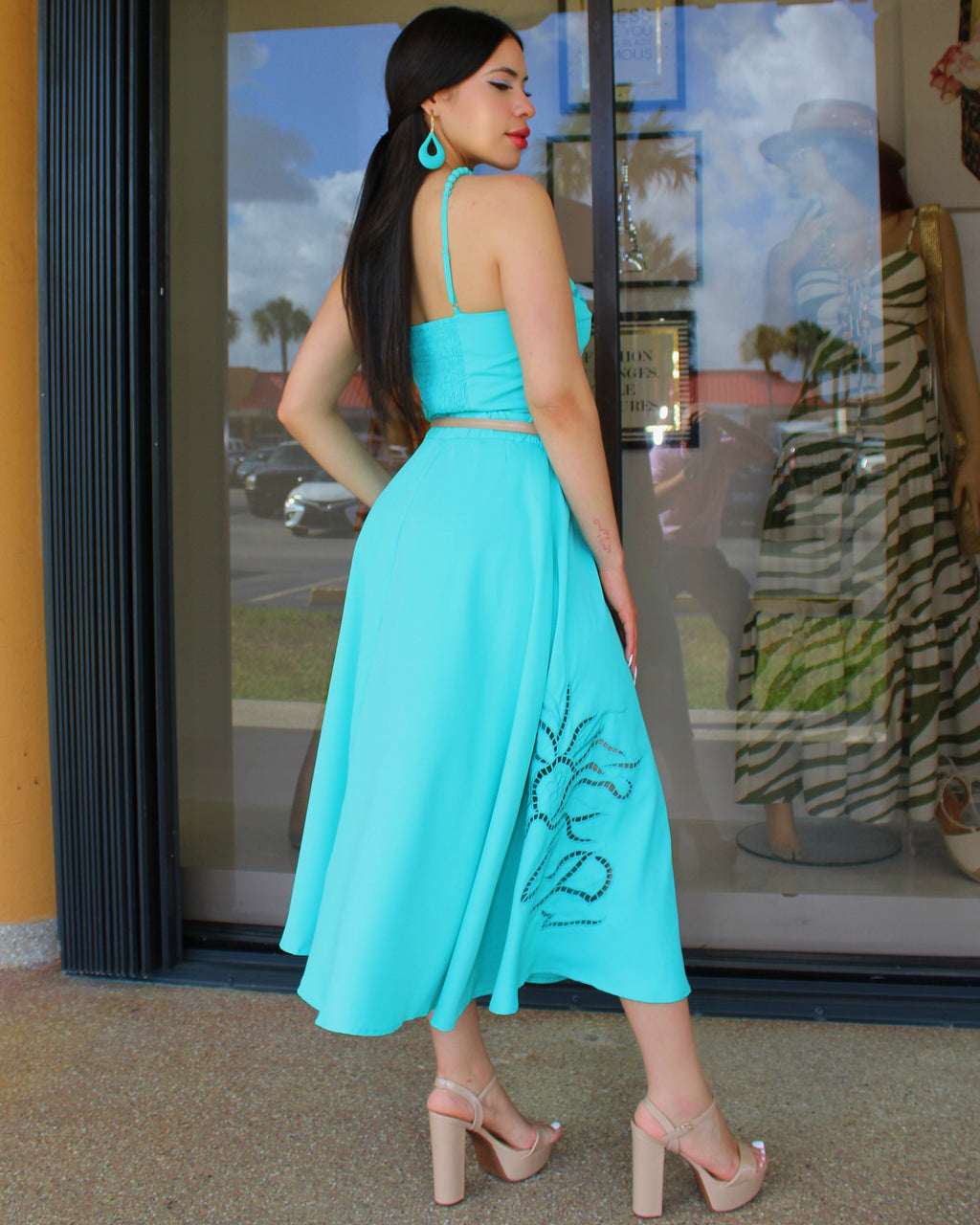 Turquoise Bloom Skirt Set  – Vibrant Elegance