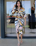 Me Myself And I Satin Midi Dress Multicolor - 100 Percent Satin No Stretch For Flattering Fit