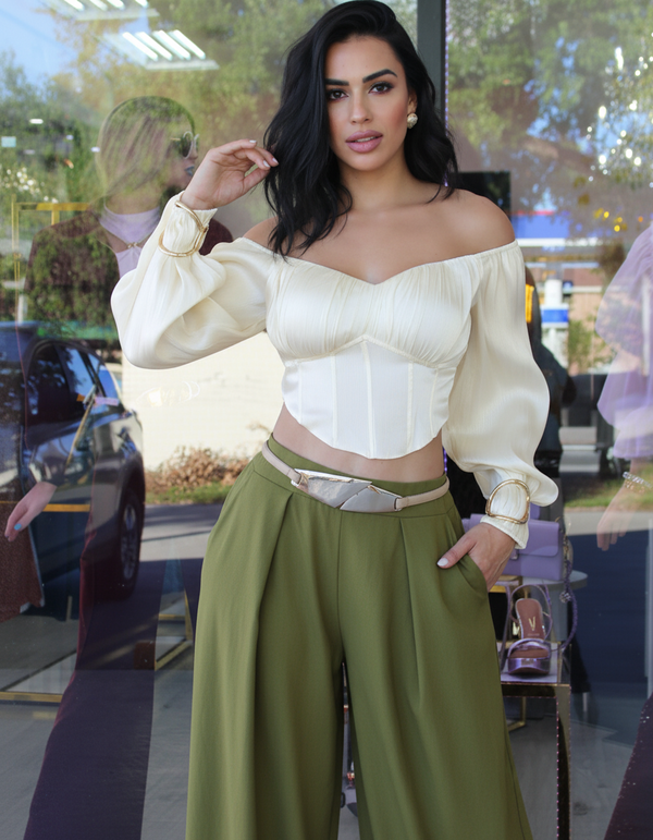 Ivory Satin Off-Shoulder Corset Top