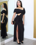 Empress And Queen Side Slit Maxi Dress Black - 100 Percent Linen No Stretch For Any Event