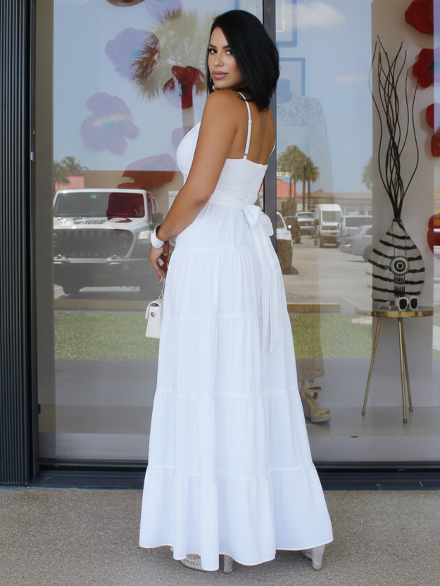Sky Breeze Linen Maxi  Dress White