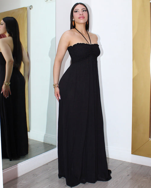 Beauty Touch Chiffon Maxi Dress Black Adjustable Front Strap 100 Percent No Stretch