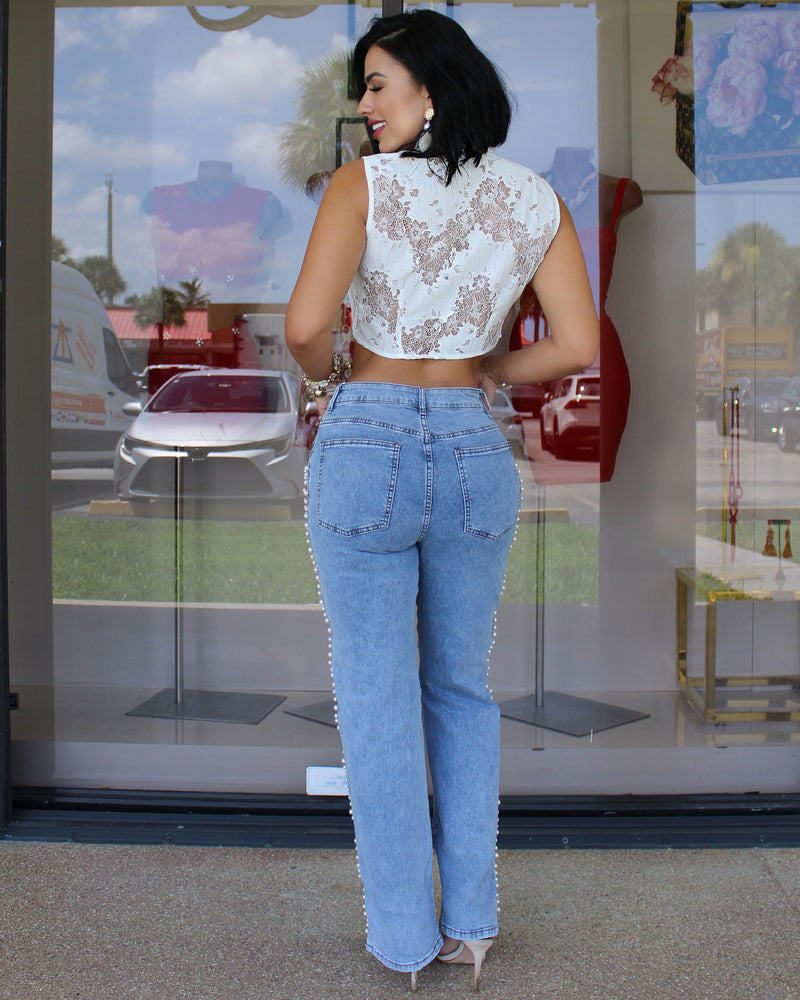 Simply My Style Lace Crop Bottondown Shirt