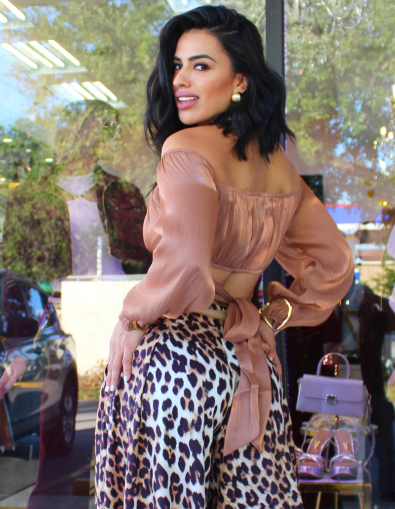 Bronze Satin Off-Shoulder Corset Top