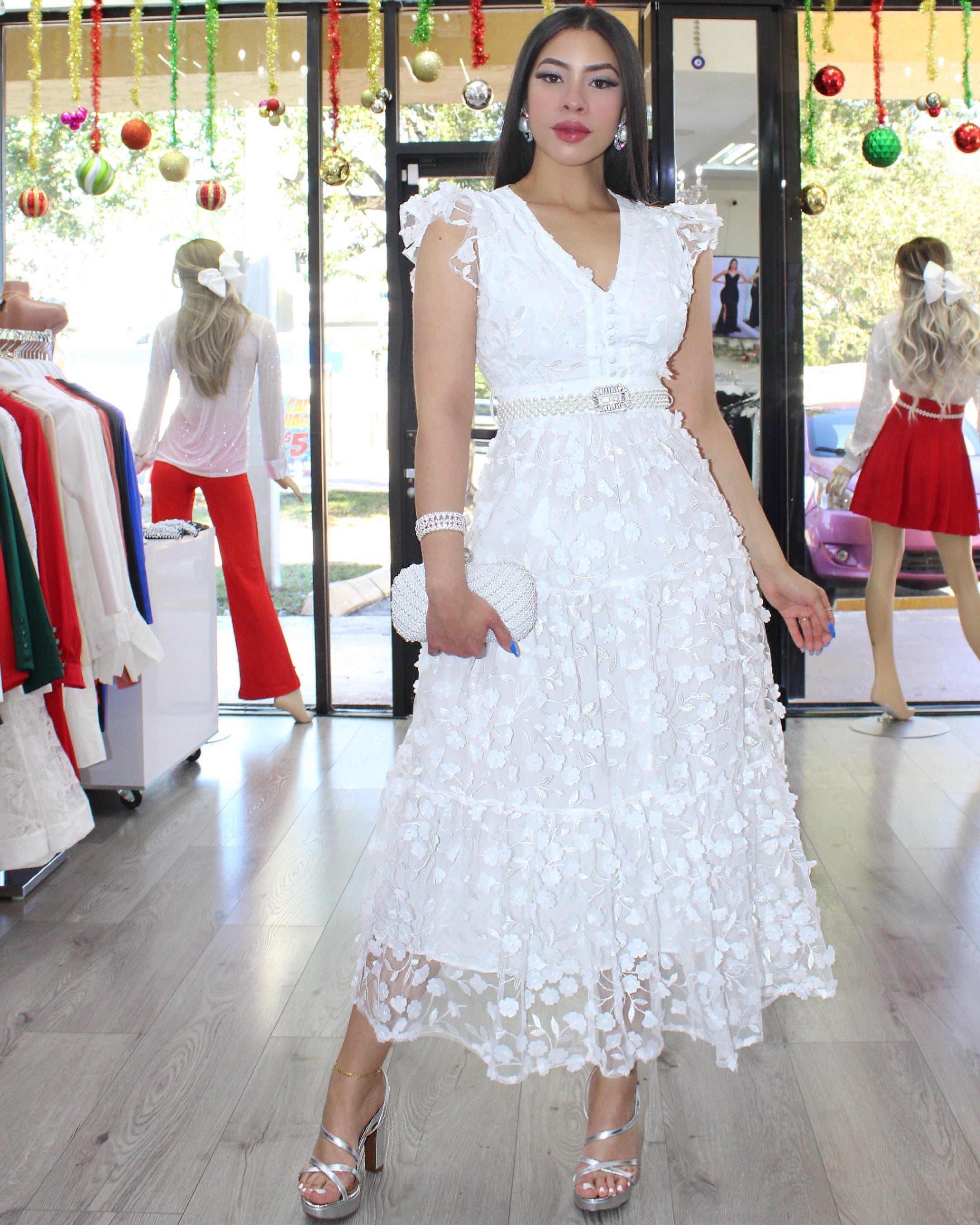 Indulge Me With Flowers Organza Long Dress - White 100% Cotton Slim Fit Perfect Event Wear