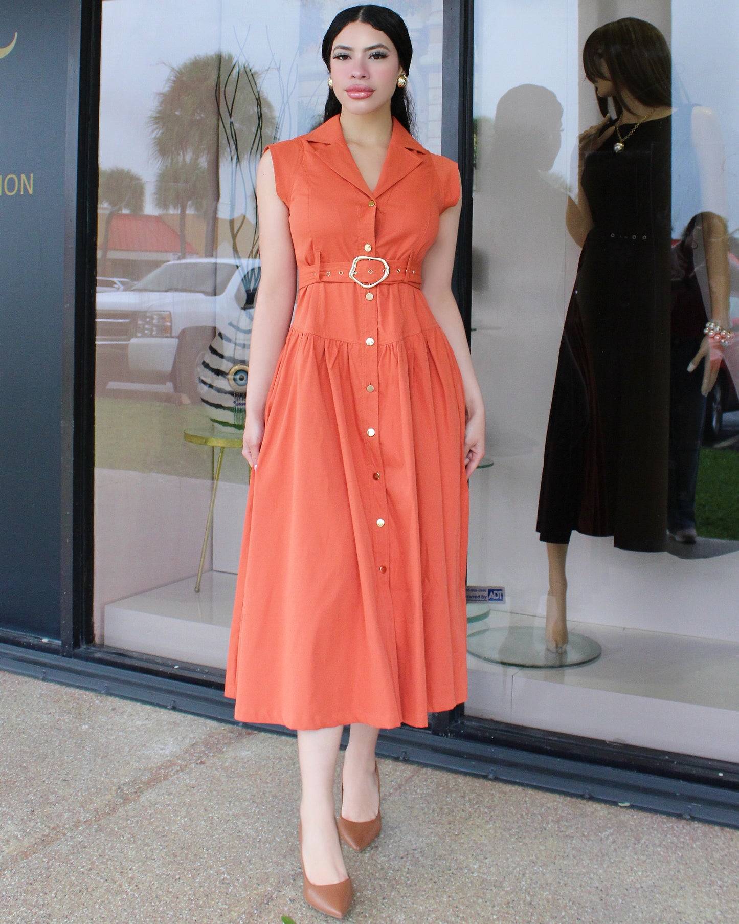 My Desires Belted Maxi Dress Copper Orange