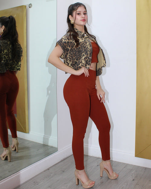 According To You Terracota Two Piece Leggings Set For Women Cozy Athleisure Outfit