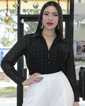 Extremely Chic Rhinestone Adorned Mesh Shirt Black - Stretchy 100 Percent Mesh Top For Night Out