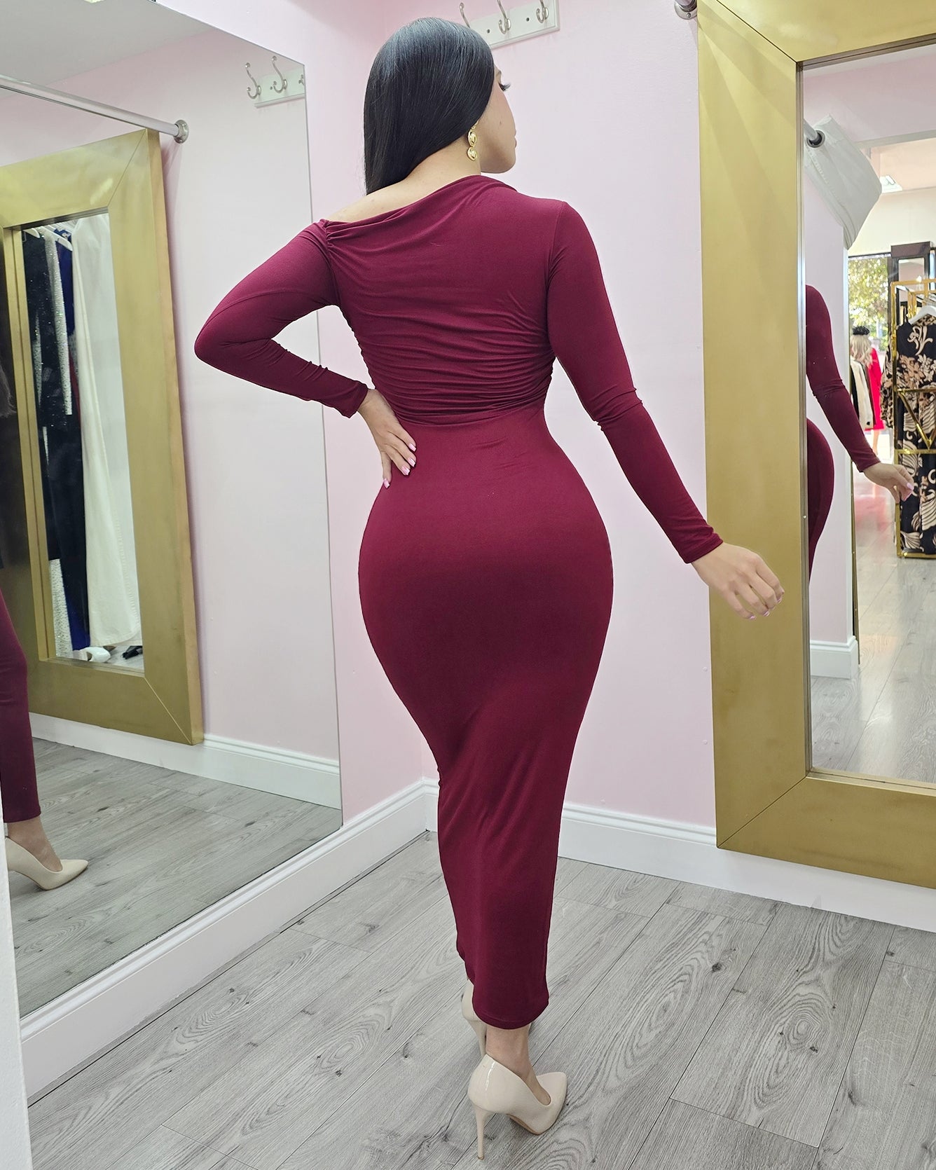 Adore This Double Line Midi Dress Burgundy