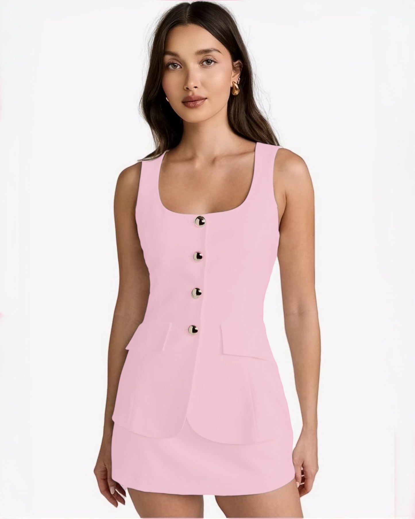 Amanda Sleeveless Skirt Set Pink