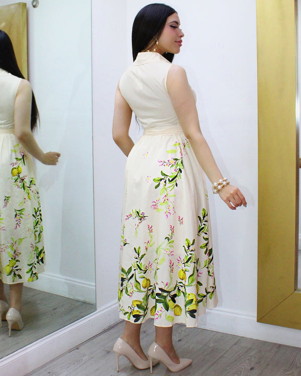 Just For You Lemon Pattern Midi Dress