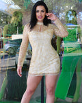 Gold Sequin Mini Dress with Long Sleeves – Elegant Party Look