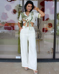 Palm Royale Crop And Palazzo Linen Set Ivory - Italian Look And All Day Comfort Fit